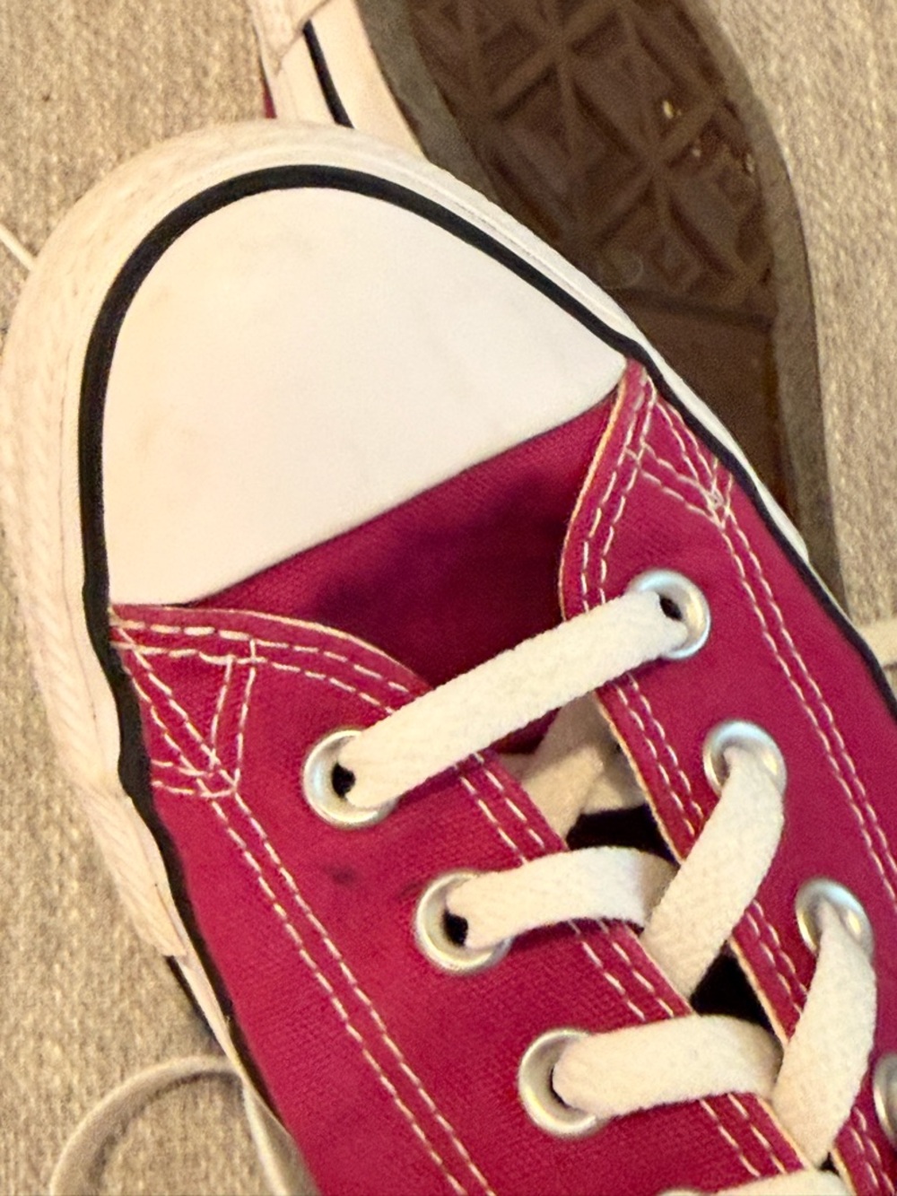 Converse Pink Maroon Low-Top Canvas Sneakers with White Laces - Picture 4 of 6
